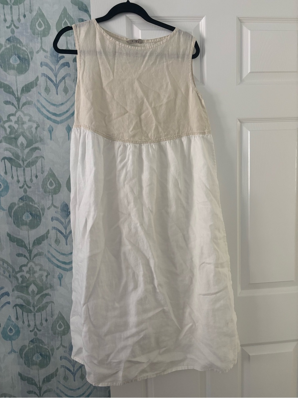 Fog Linen Work Japanese Cream and white dress